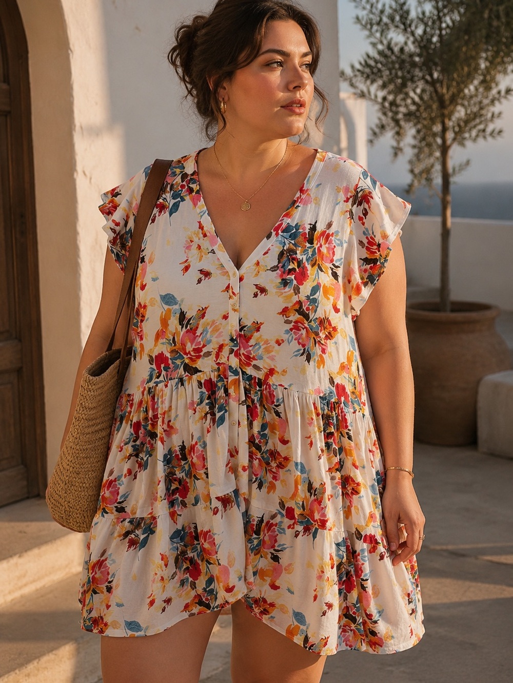 Torrid Super Soft Red Orange Floral Babydoll Tunic Dress Size 3 Boho Cottagecore